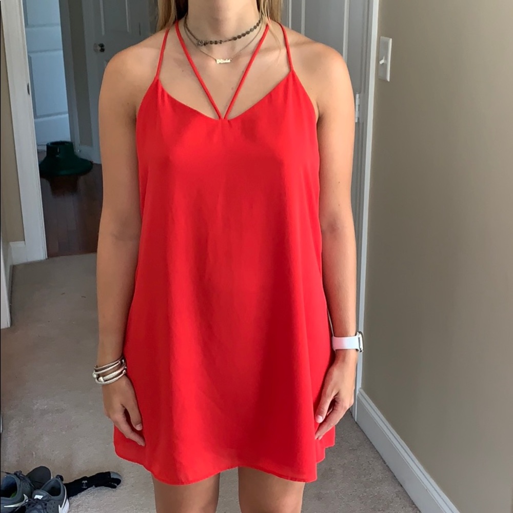 Red shift dress, cross cross front and back